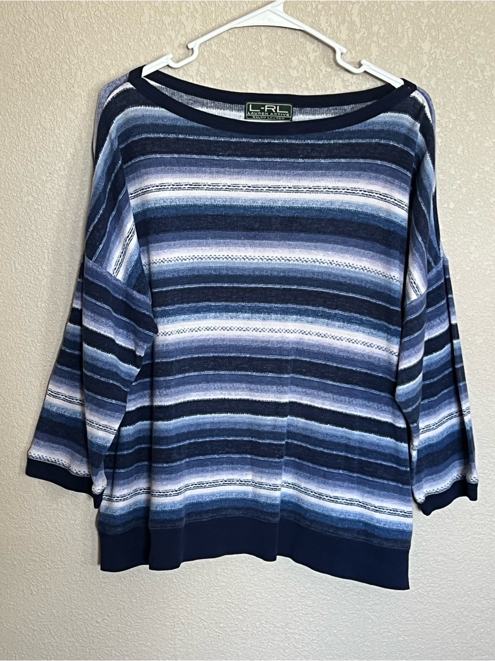 Lauren Ralph Lauren “Lauren Active”Blue & White Striped Boatneck Sweater size 2X